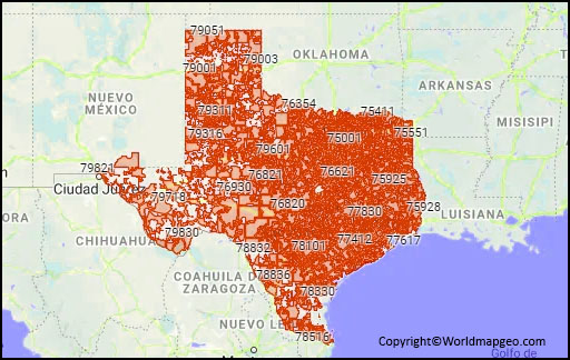 Map of Texas With Zip Codes