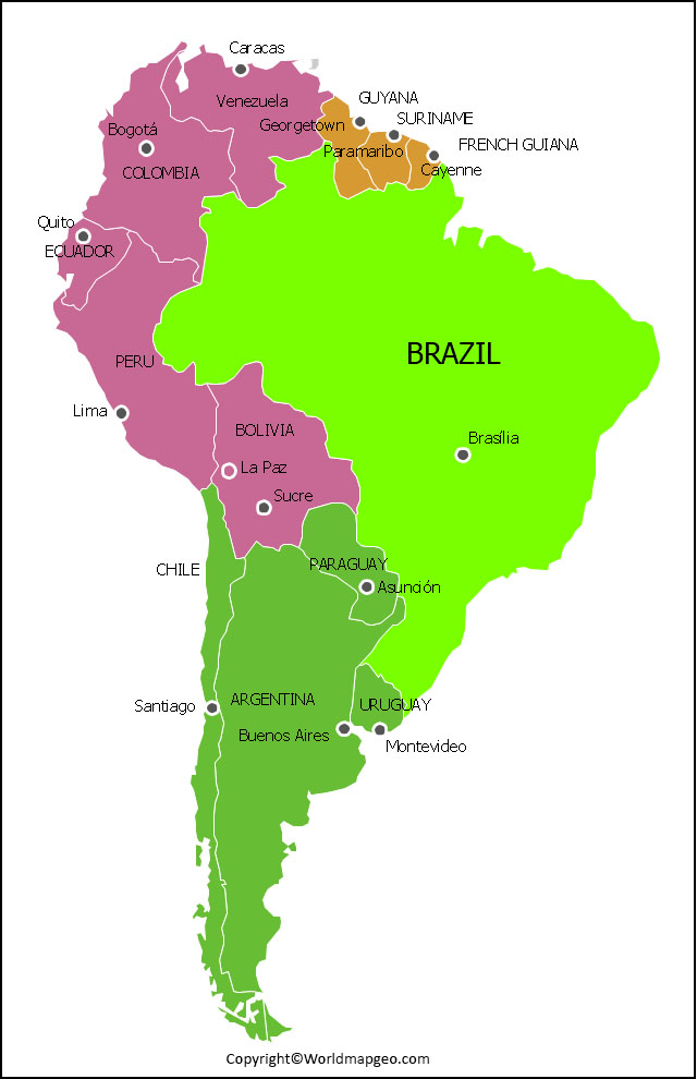 south america political map with countries and capitals
