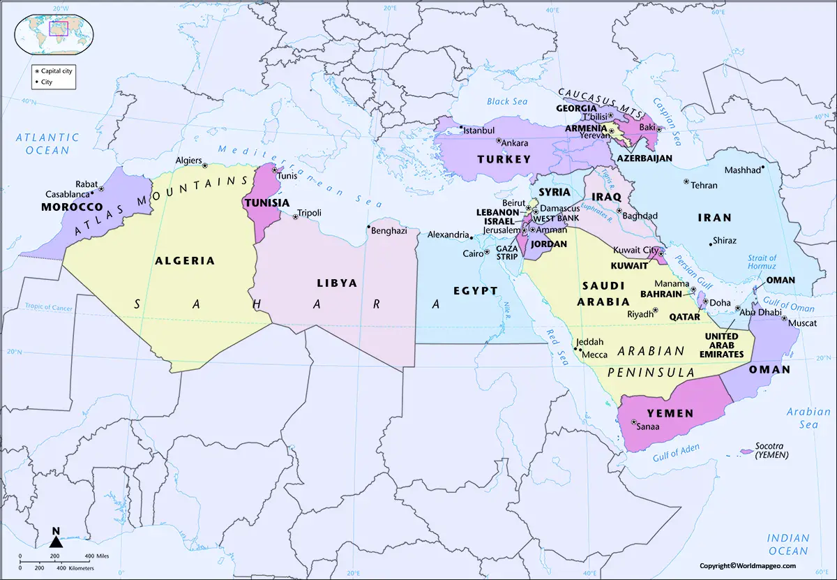 middle east political map labeled