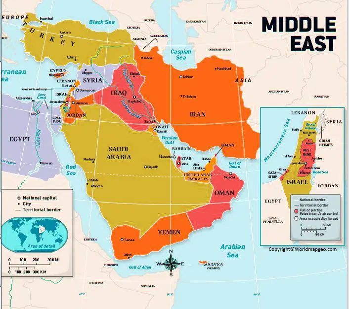 middle east countries political map