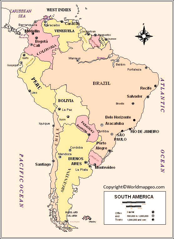 labeled political map of south america