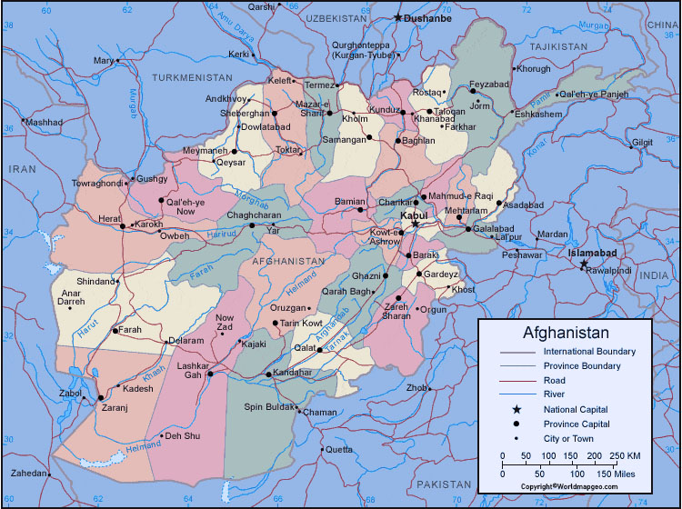 labeled Afghanistan Map