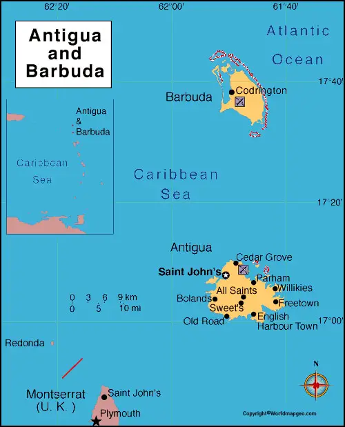 Labeled Antigua and Barbuda Map