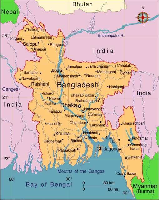 Labeled Bangladesh Map
