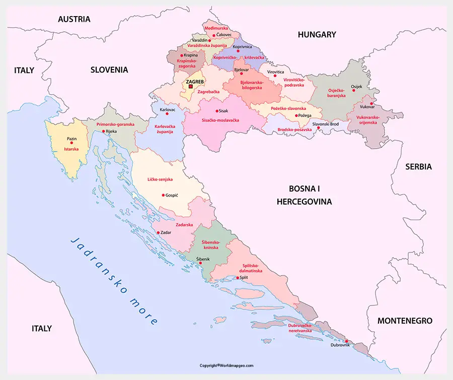Labeled Croatia Map