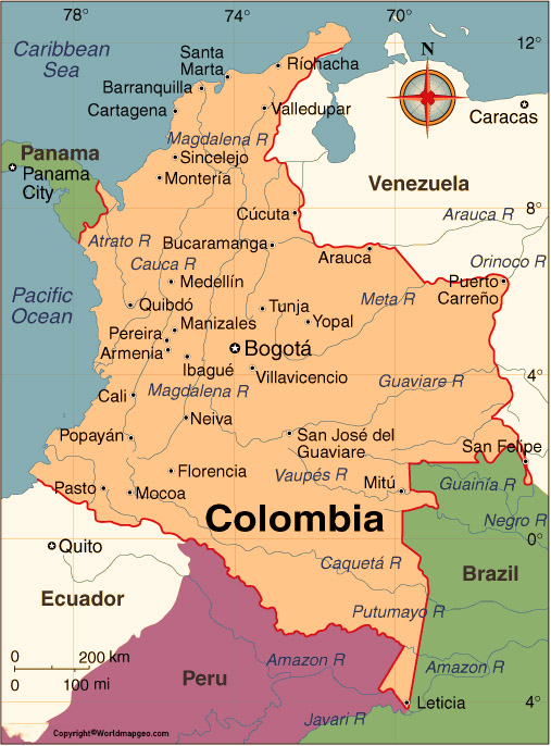 Labeled Colombia Map