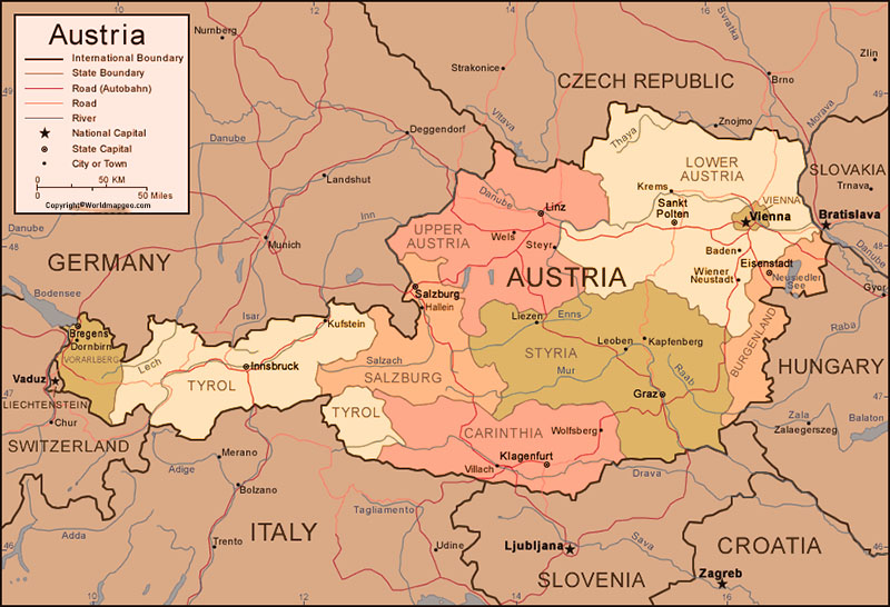 Labeled Austria Map