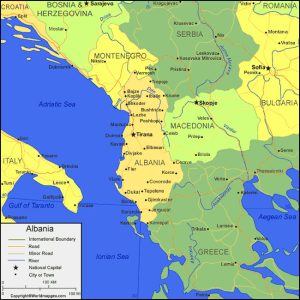 Labeled Albania Map with States, Capital and Cities