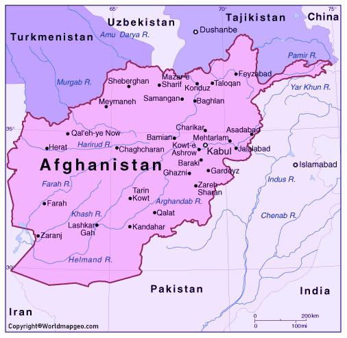Afghanistan Map With Capital Labeled