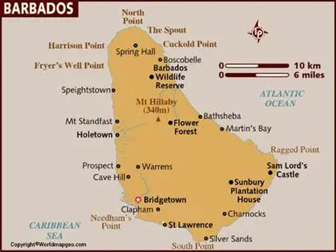 Labeled Barbados Map with States Capital and Cities