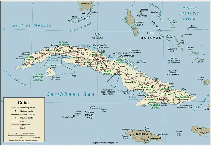 Cuba Labeled Map With Capital