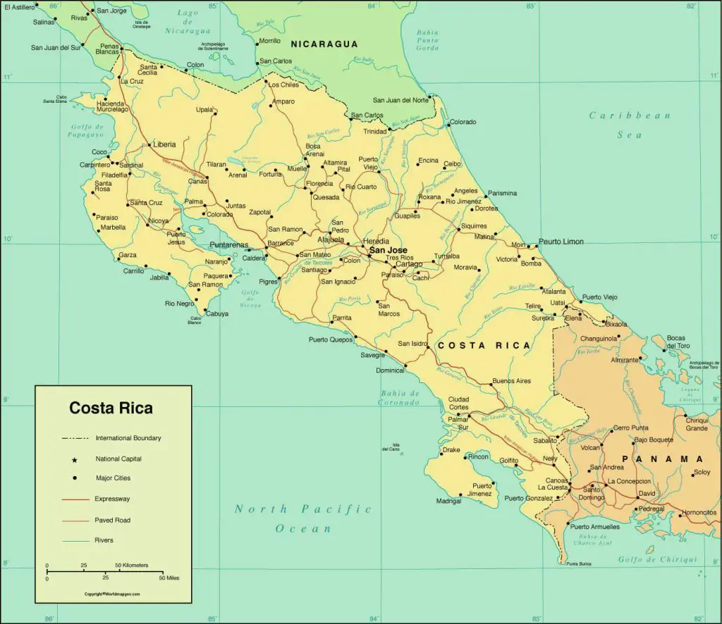 Costa Rica  Labeled Map With Capital