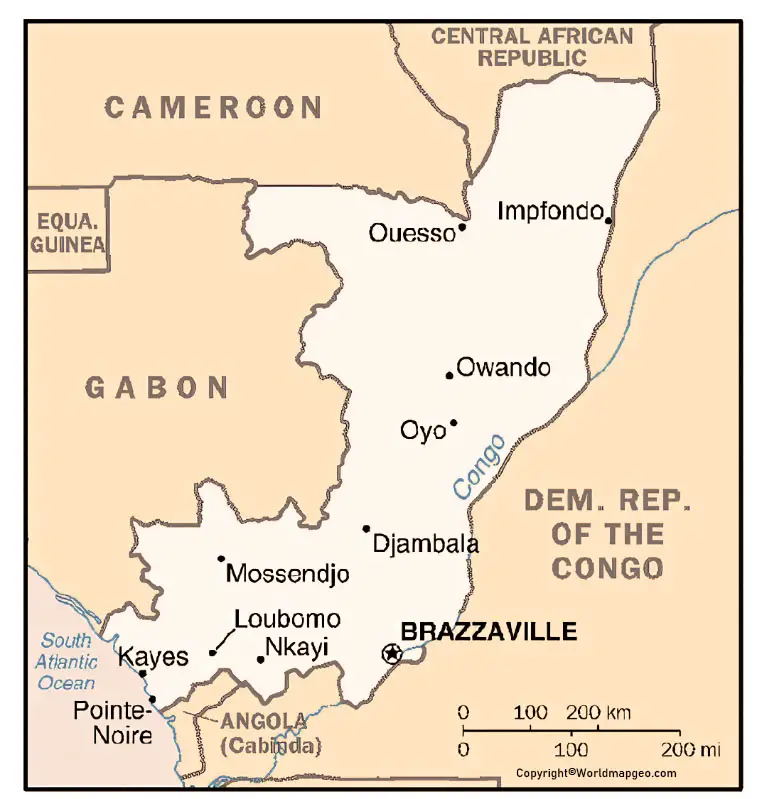 Congo-Brazzaville Labeled Map With Capital