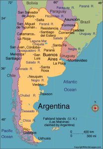 Labeled Argentina Map with States Capital and Cities