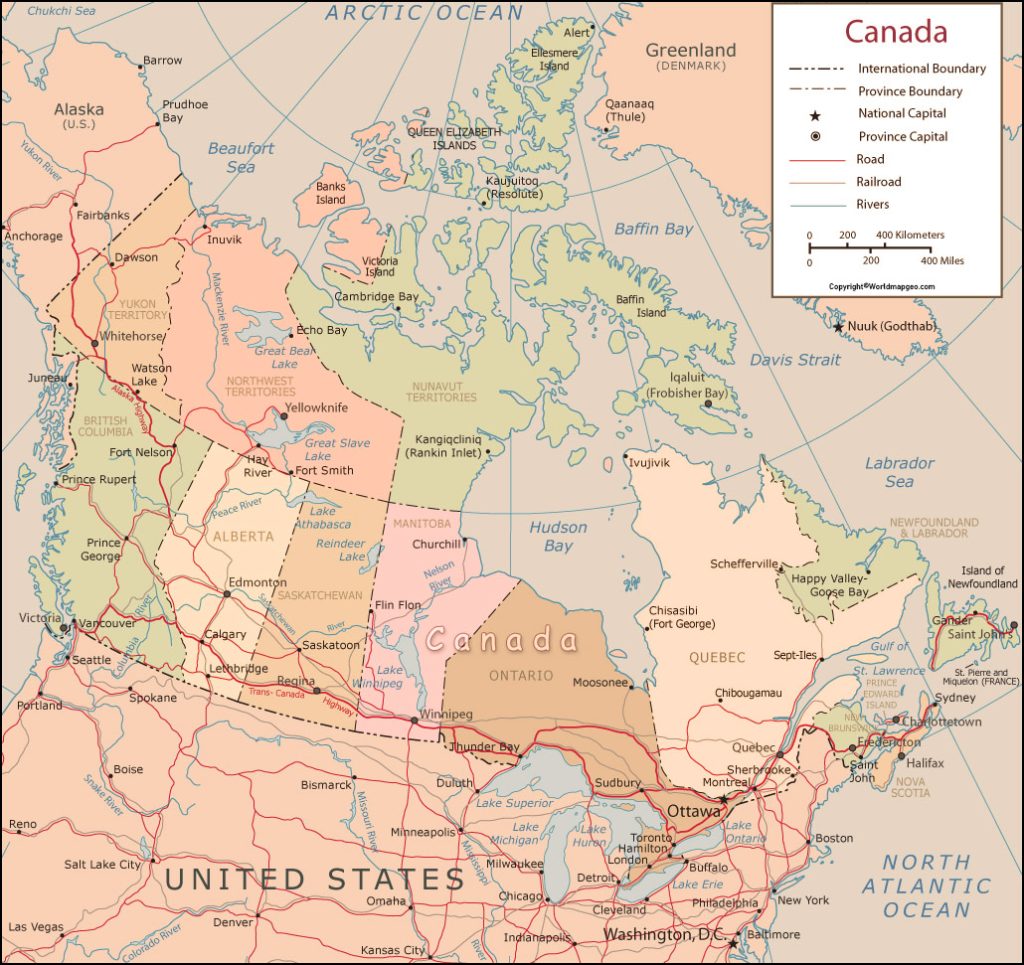 Canada Labeled Map With Capital