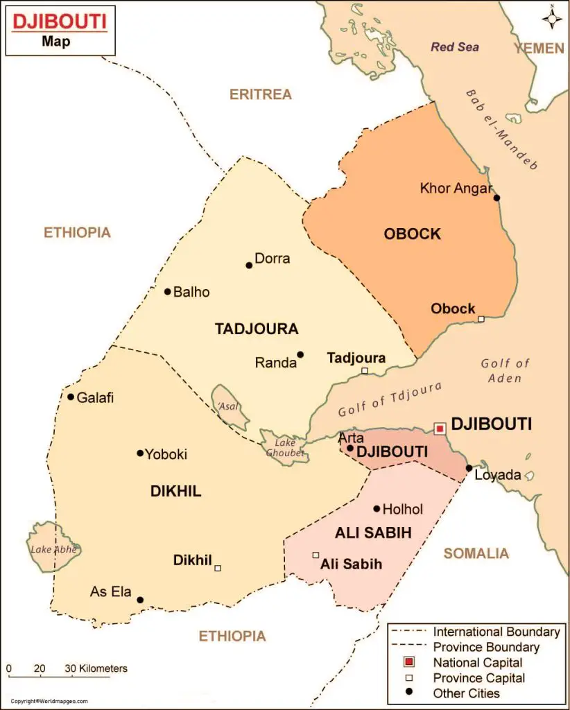 Djibouti Labeled Map With Capital