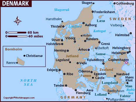 Denmark Labeled Map With Capital