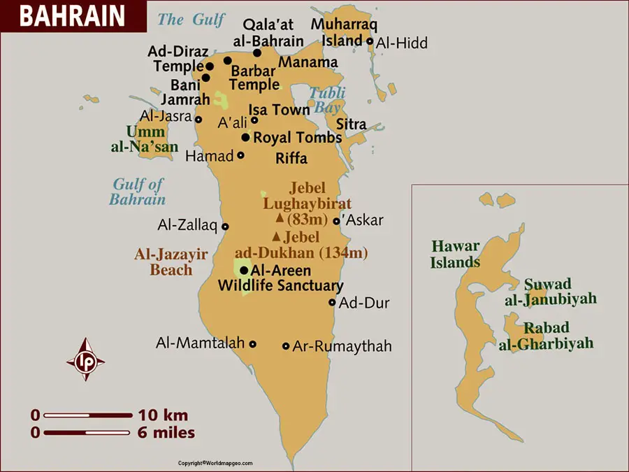Bahrain Labeled Map With Capital