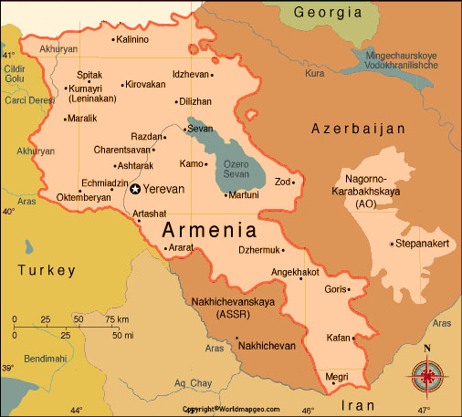 Armenia Map with States Labeled
