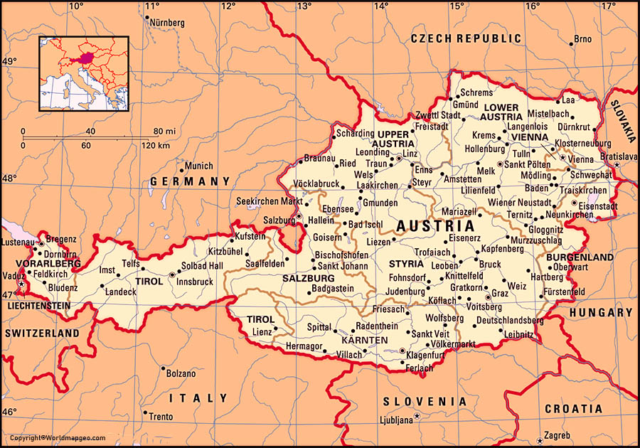 Austria Map with States Labeled