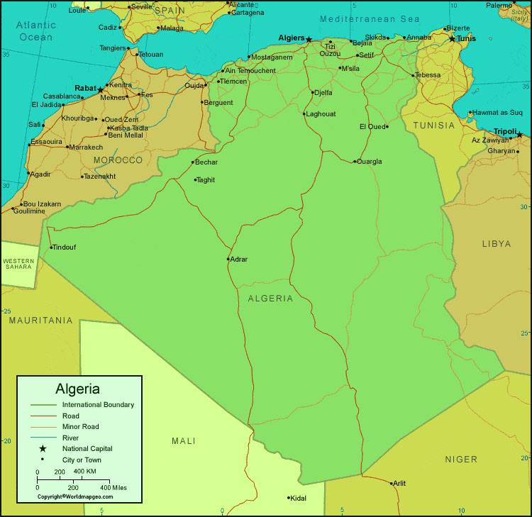 Algeria Labeled Map With Capital