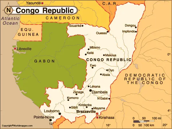 Congo-Brazzaville Map With States Labeled