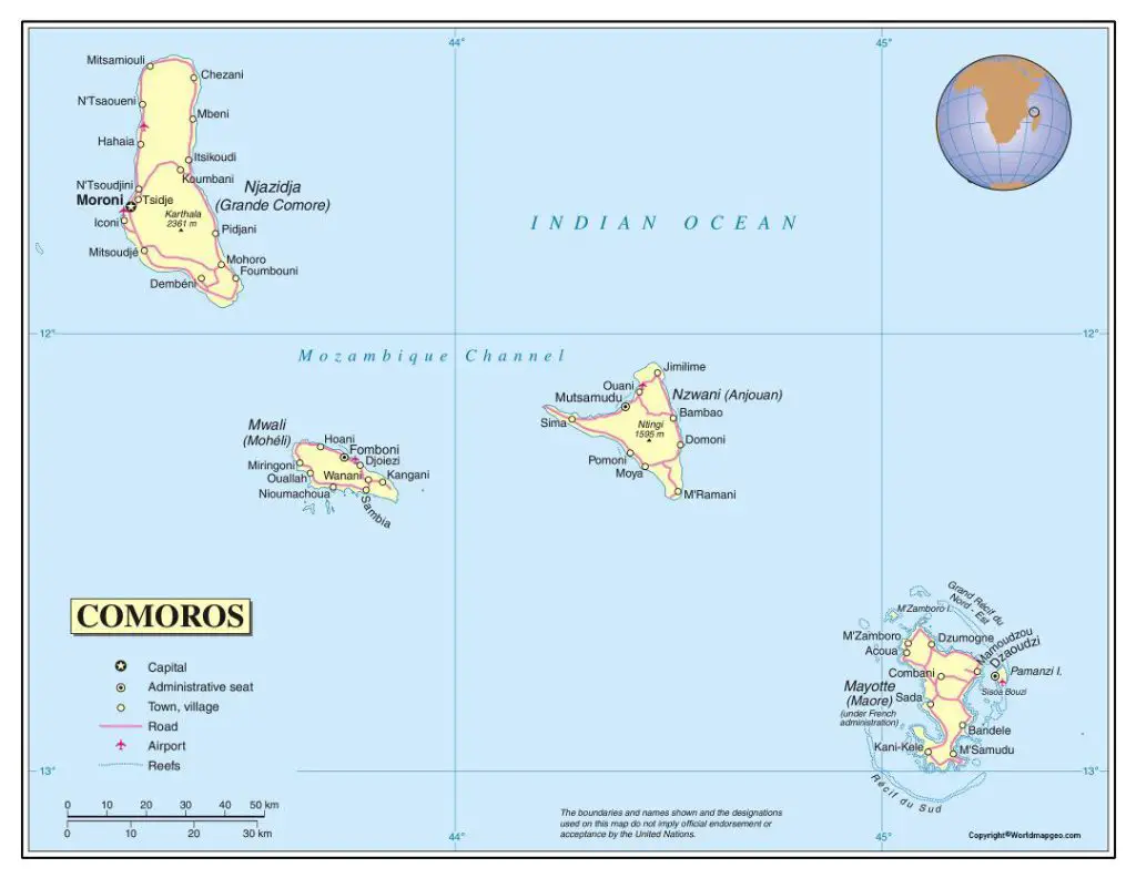 Comoros Map With States Labeled