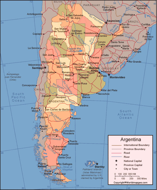 Argentina Map with Cities Labeled