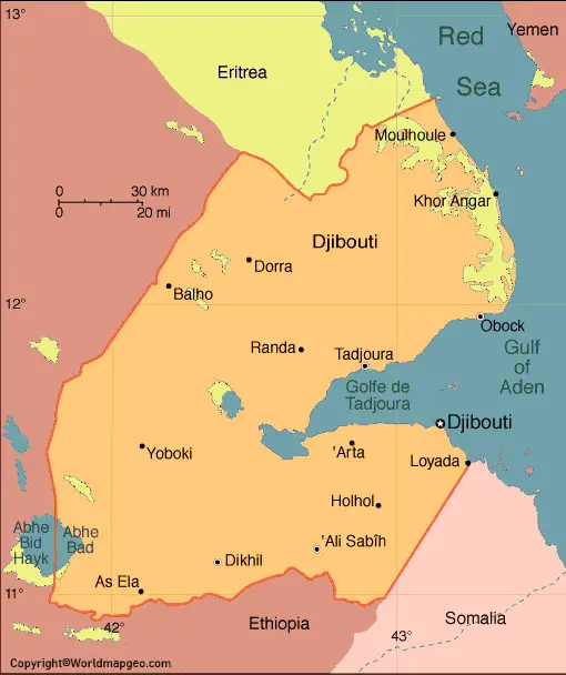 Djibouti Map With States Labeled