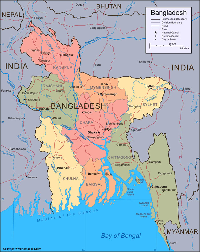 Bangladesh Map With Cities Labeled