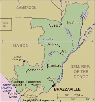 Congo-Brazzaville Map With Cities Labeled