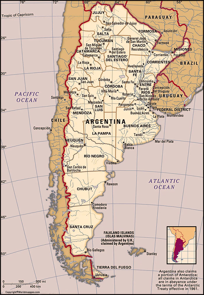 Argentina Map with Capital Labeled