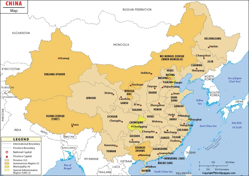 China  Map With Cities Labeled
