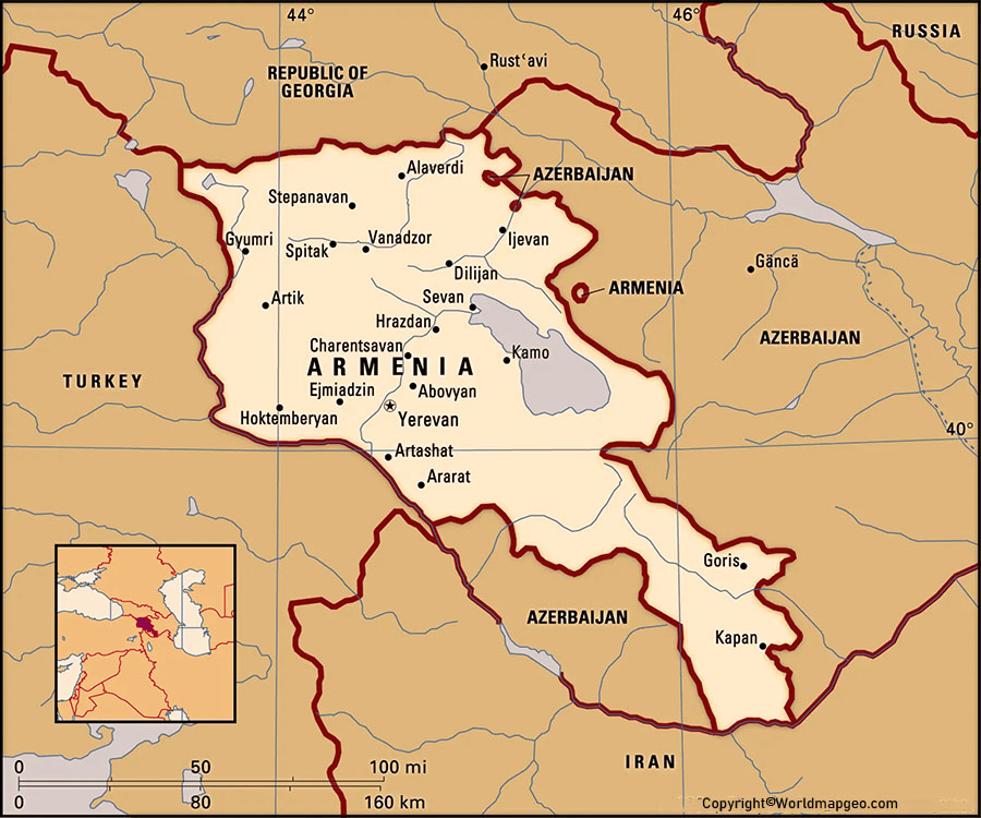 Armenia Map with Capital Labeled