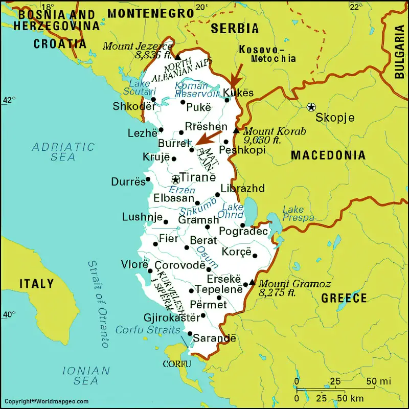 Albania Map With Cities Labeled