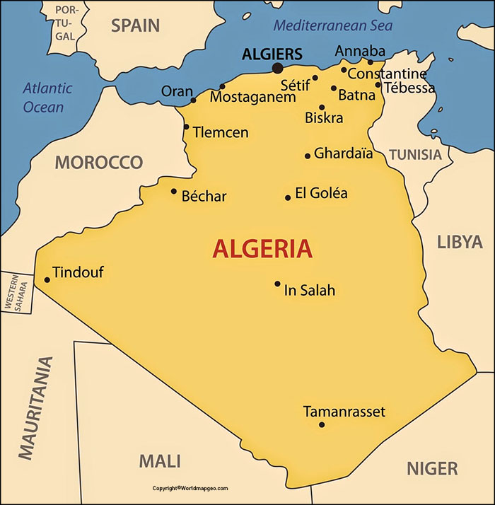 Algeria Map With Cities Labeled