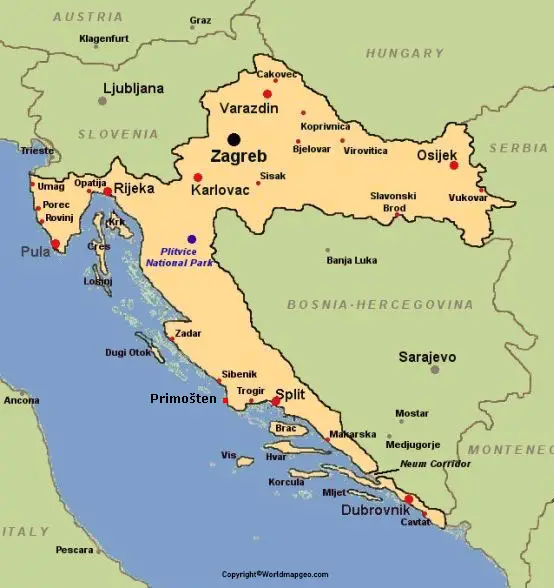 Labeled Croatia Map