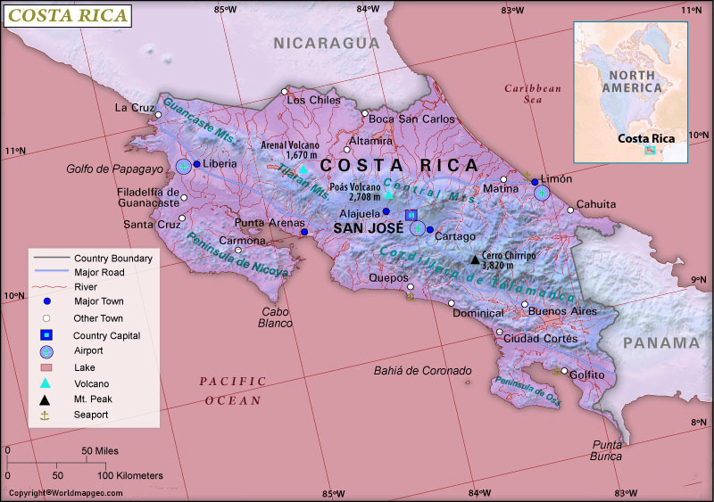 Labeled Costa Rica Map