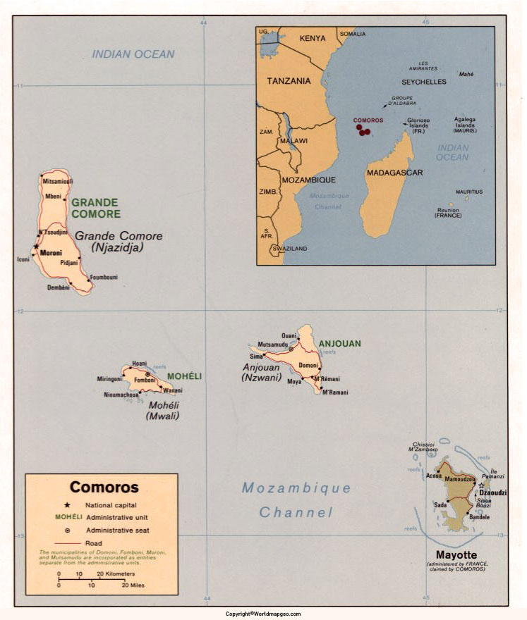 Labeled Comoros Map