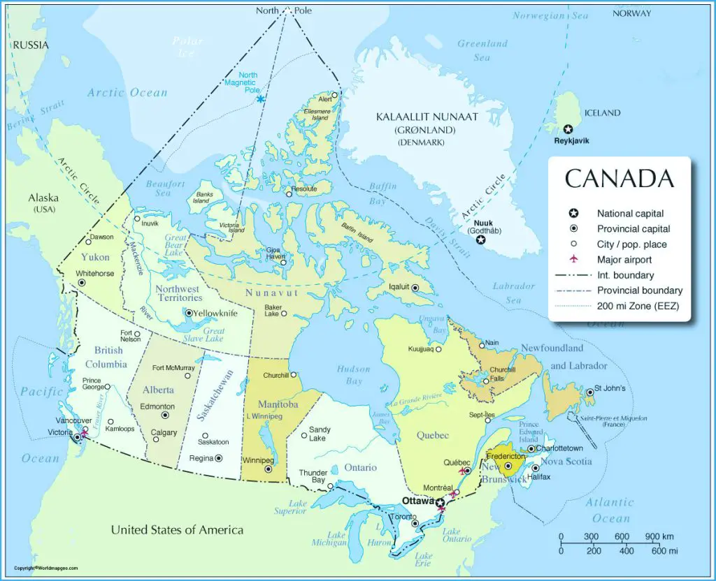 labeled Canada map