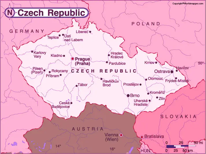 Labeled Czechia (Czech Republic) Map