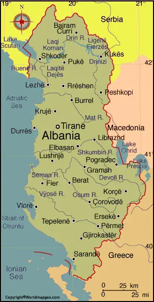 Labeled Albania Map