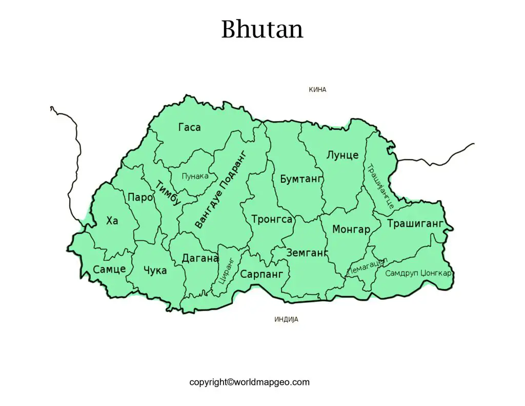Labeled Bhutan Map