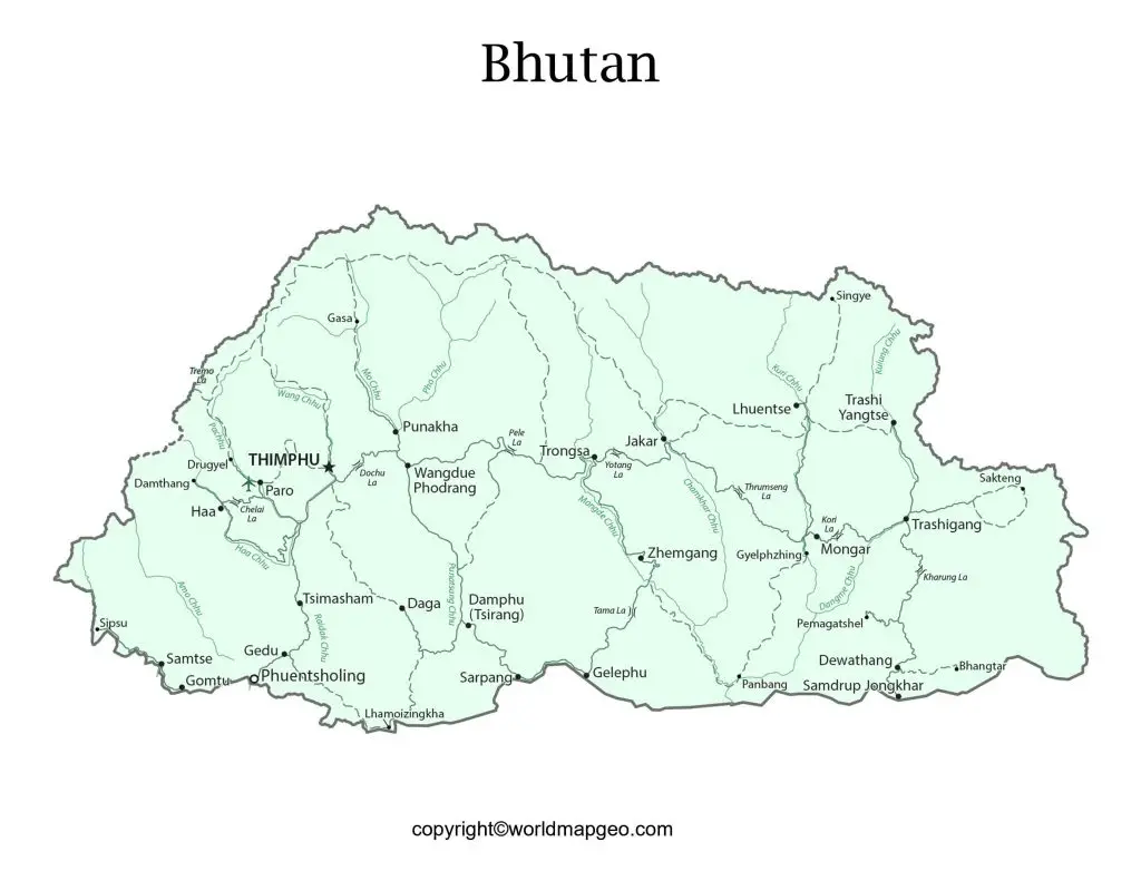 Bhutan Map With States Labeled