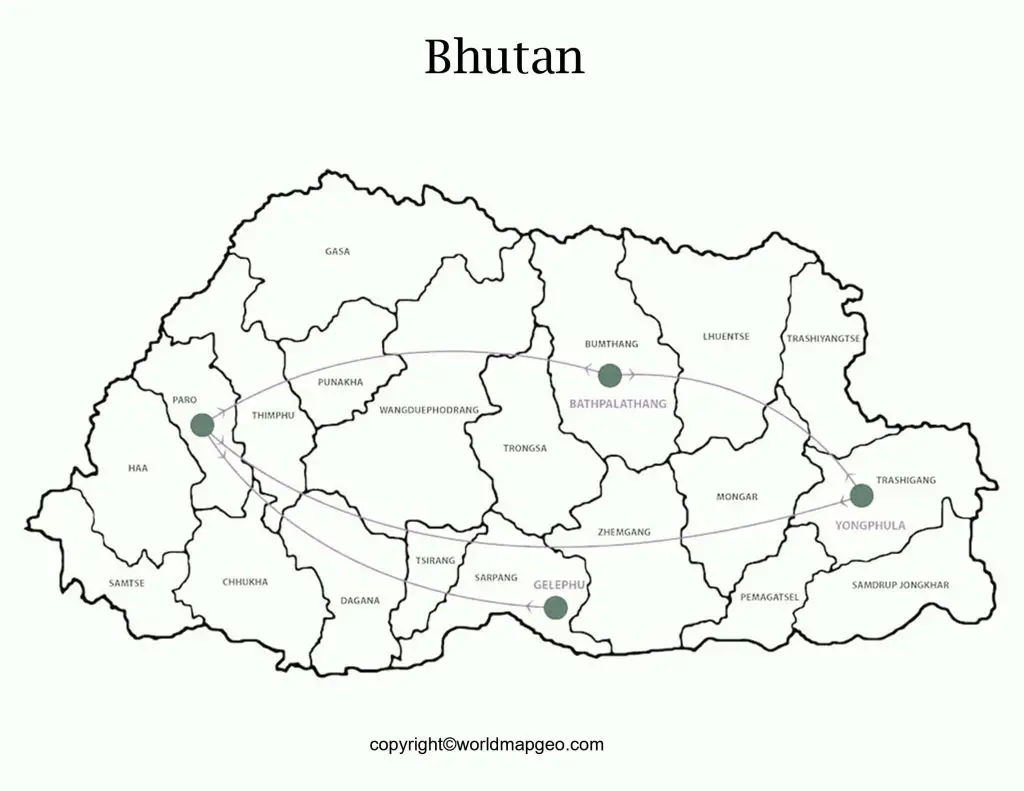 Labeled Bhutan Map