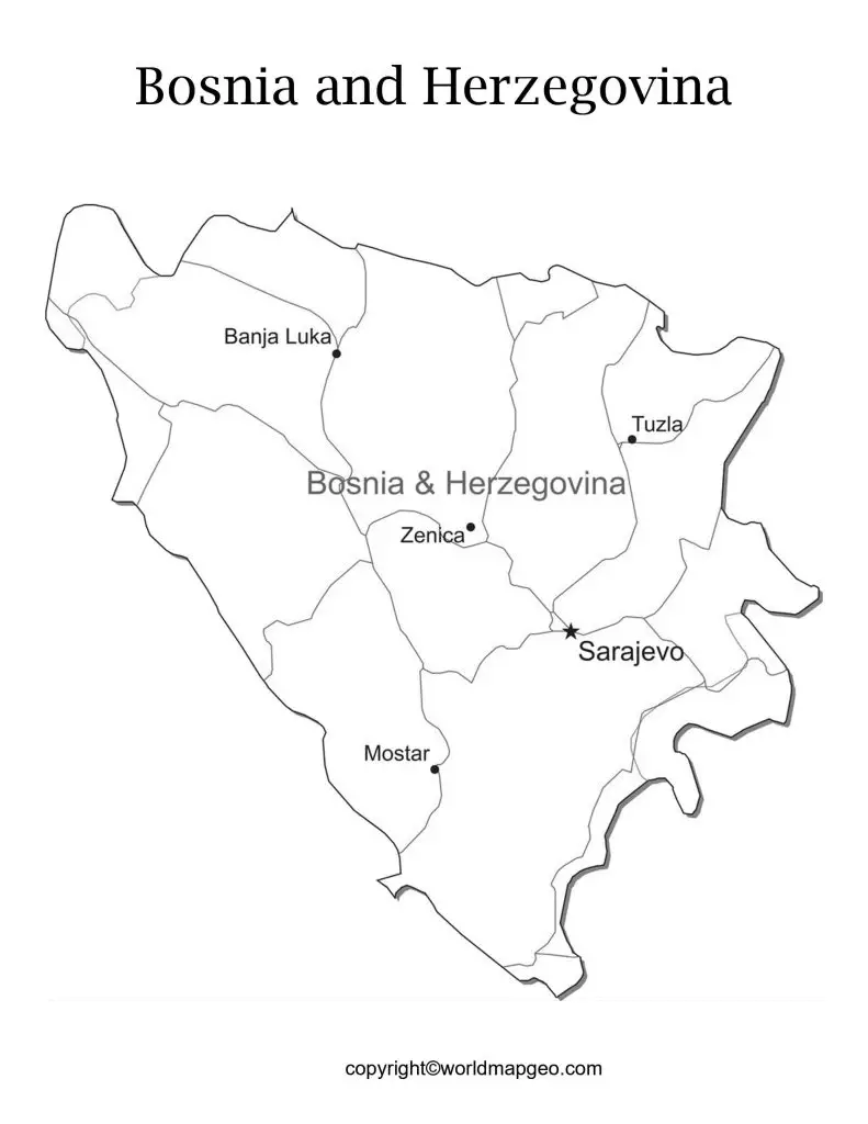 Labeled Bosnia and Herzegovina Map