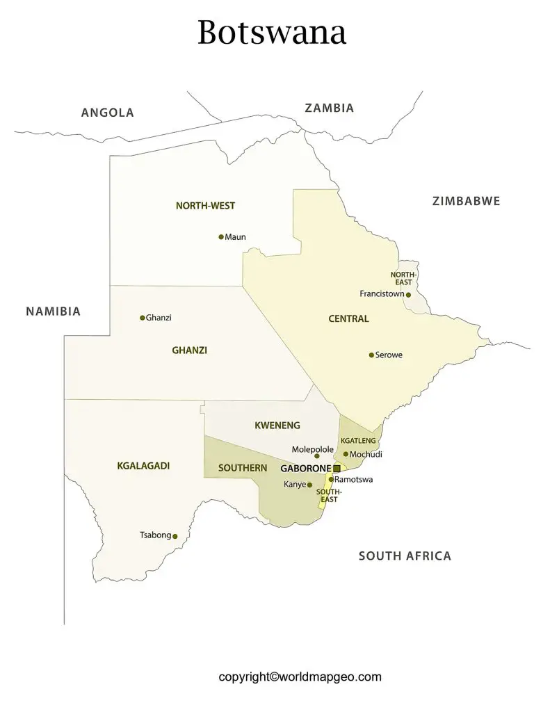 Botswana Labeled Map With Capital