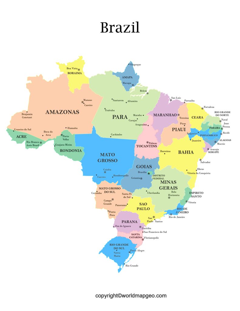 Brazil Labeled Map With Capital