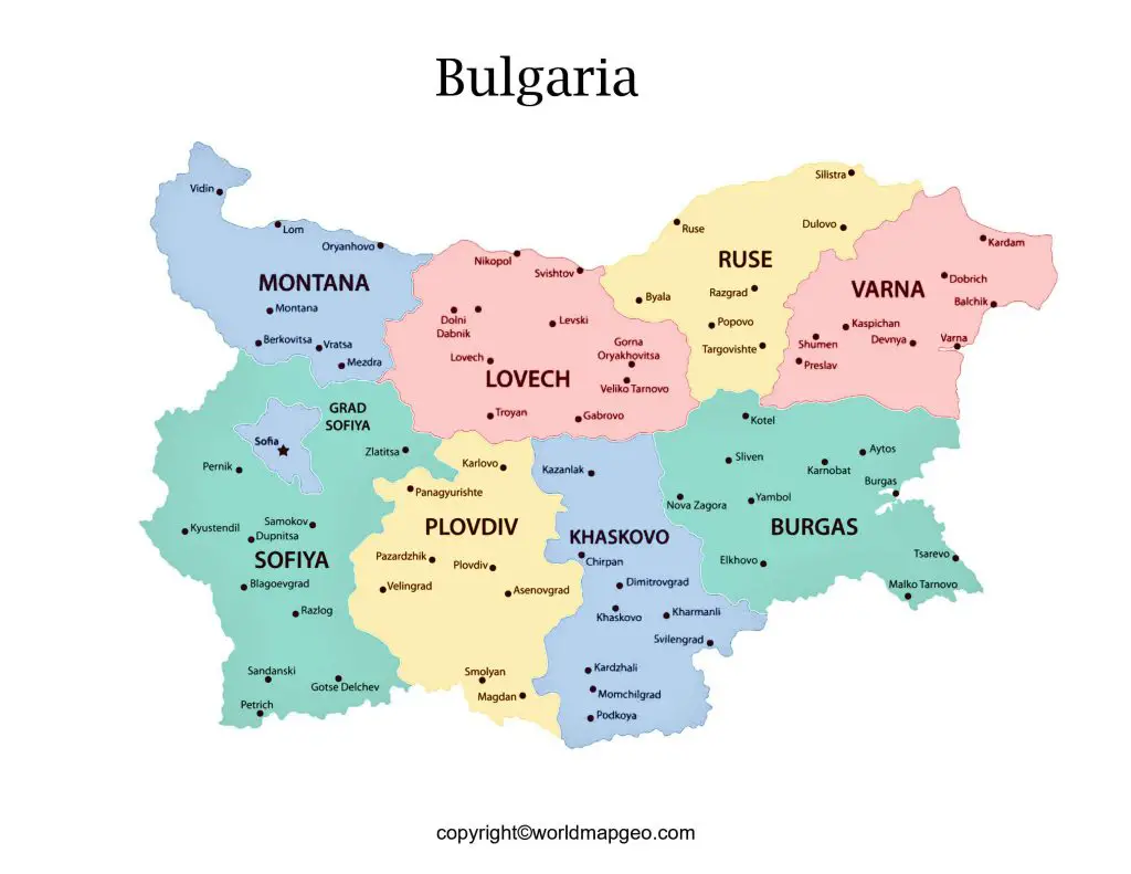 Bulgaria Map With States Labeled