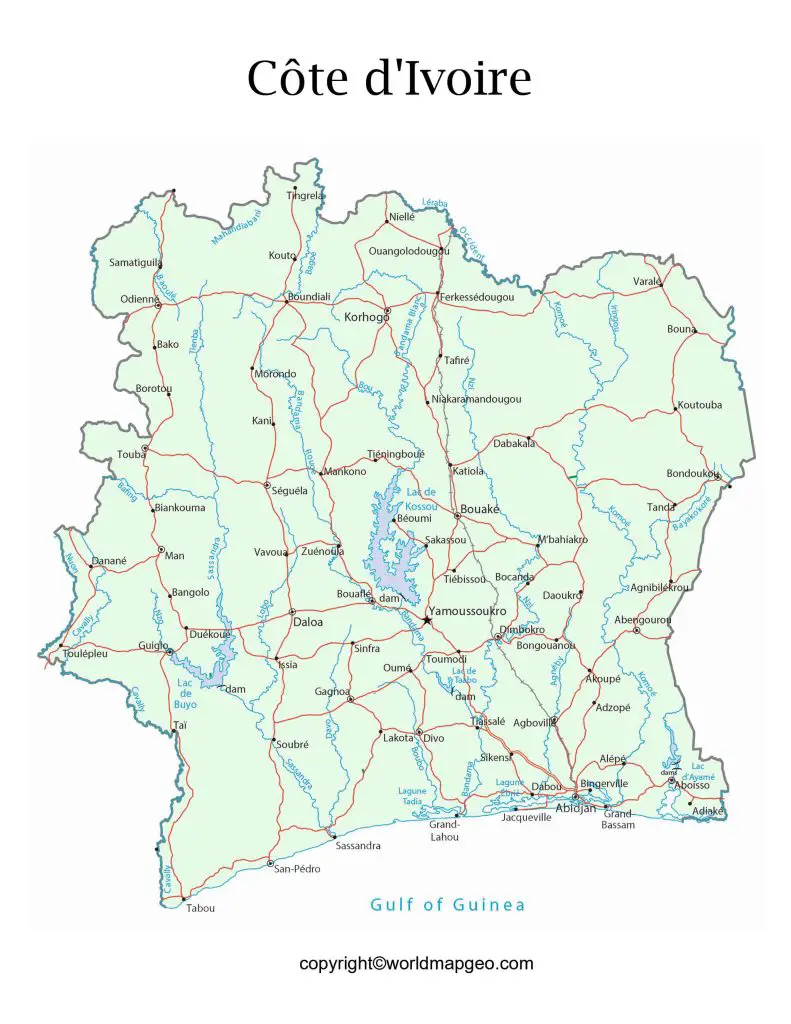 Labeled Côte d'Ivoire Map